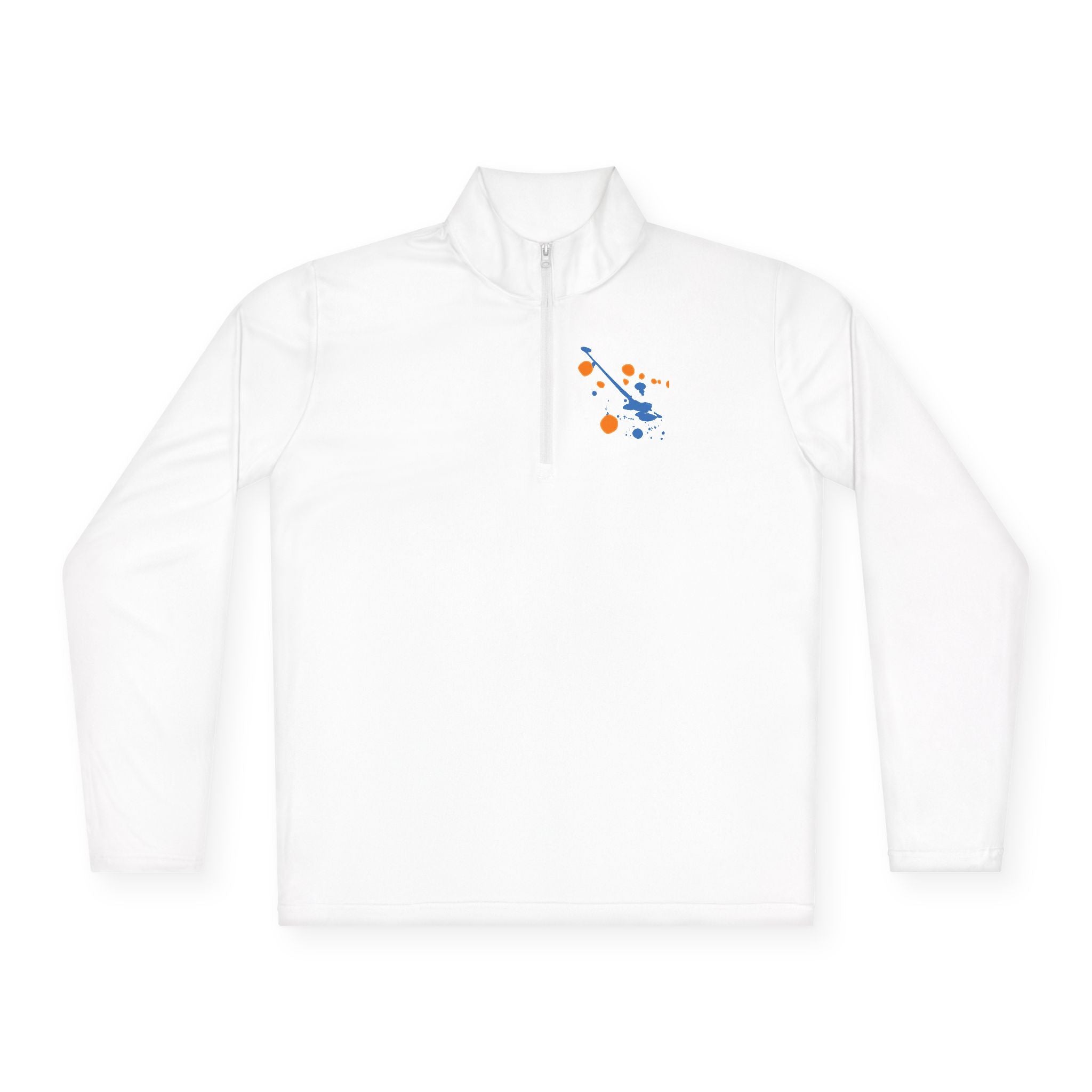 Long-sleeve quarter-zip pullover with rainbow paint splash design by Printify, featuring vibrant, colorful abstract artwork.