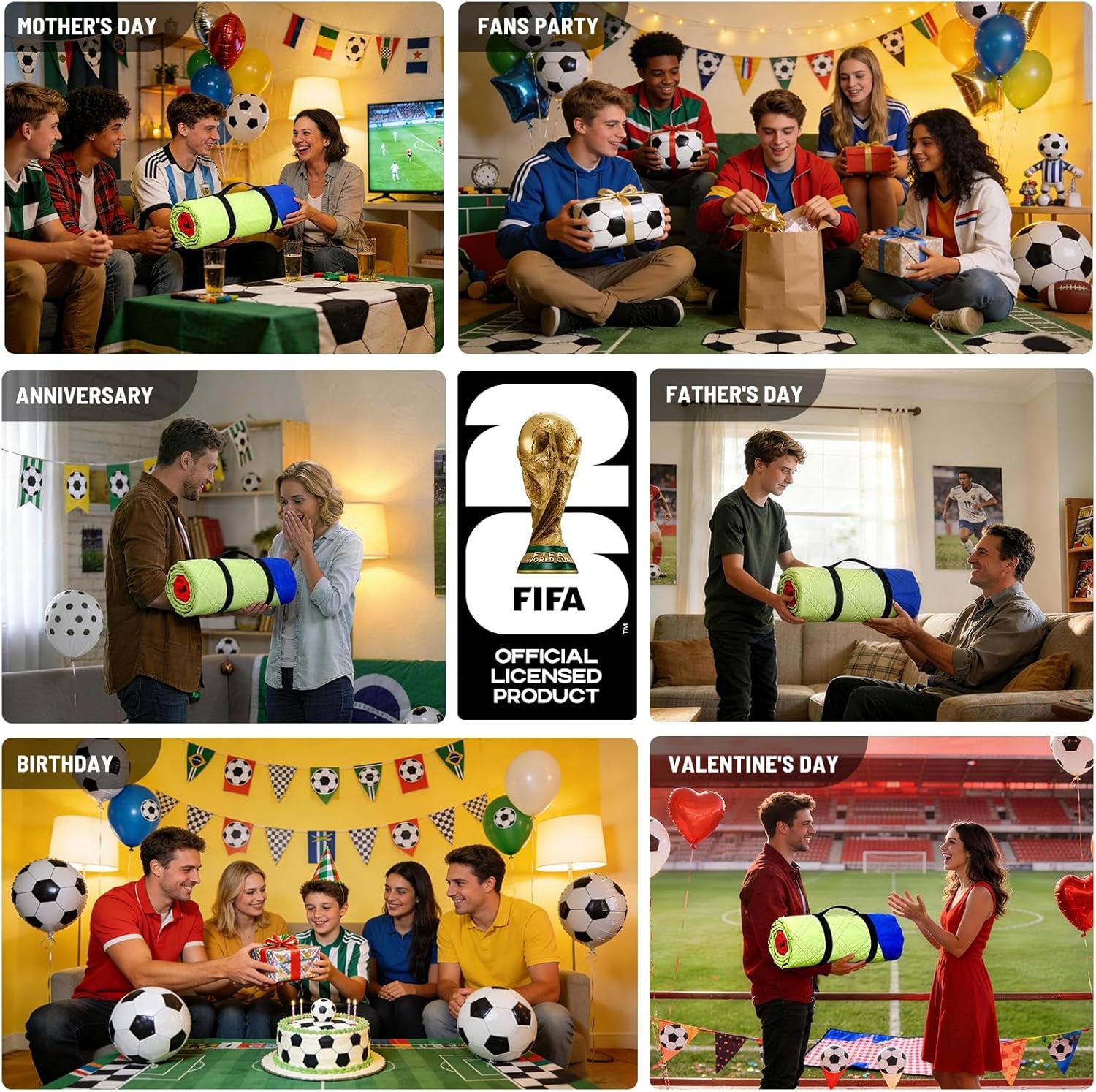 FIFA World Cup 2026 Picnic Blankets, World Cup Trophy Design Outdoor Blanket, 75''X79'' Large Beach Blanket Waterproof Sandproof, Foldable 20*6" Picnic Mat, FIFA 26 Official Licensed - FIFA 26