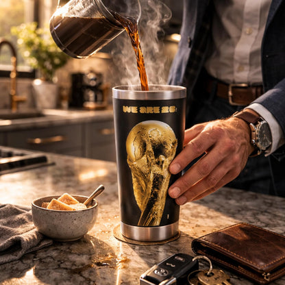 Official FIFA World Cup 2026 Trophy Tumbler – 18Oz Insulated Stainless Steel Travel Mug – “We Are 26” Gold Emblem – Double Wall Vacuum Coffee Cup for Hot & Cold Drinks – Black/Gold