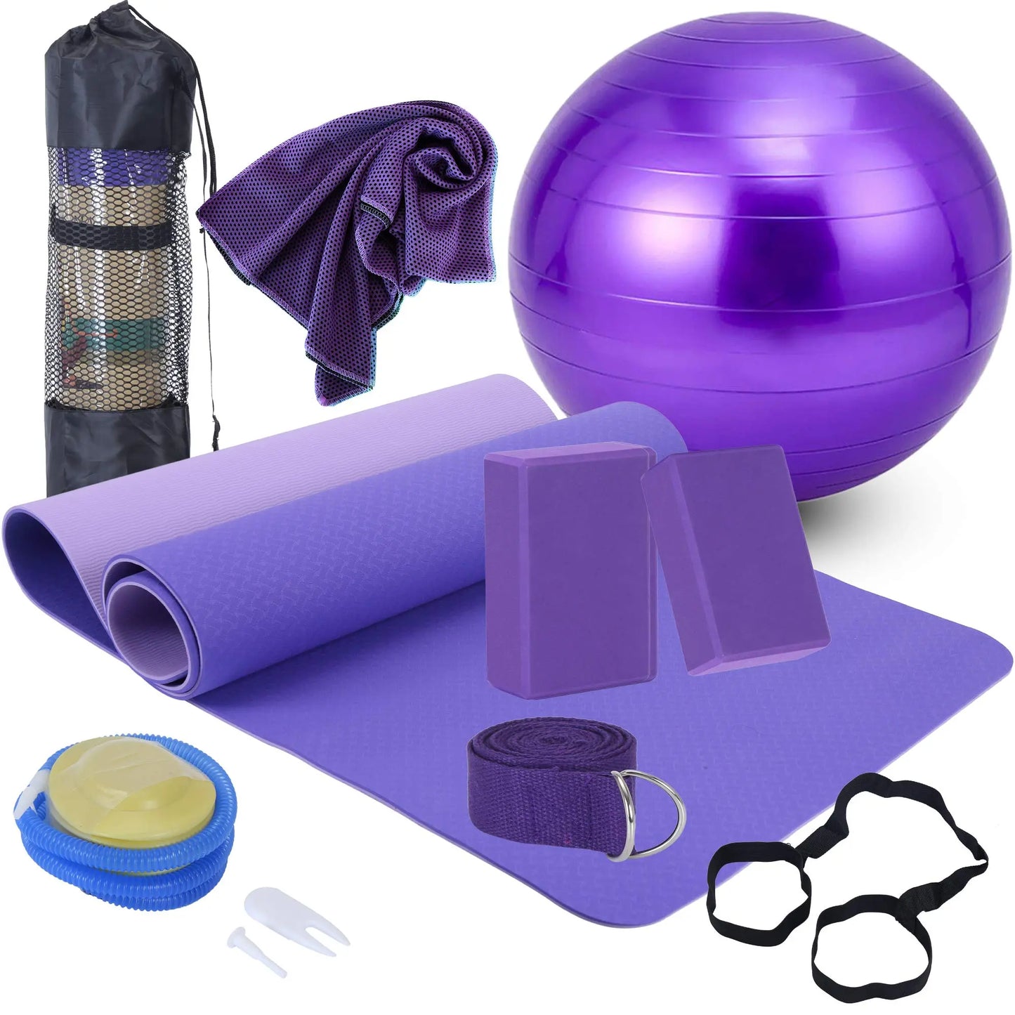 Essential 11-Piece Yoga Starter Set for Beginners - Purple bys-store-3157834-619036