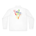 Long-sleeve quarter-zip pullover by Printify featuring a vibrant rainbow paint splash design on soft fabric.
