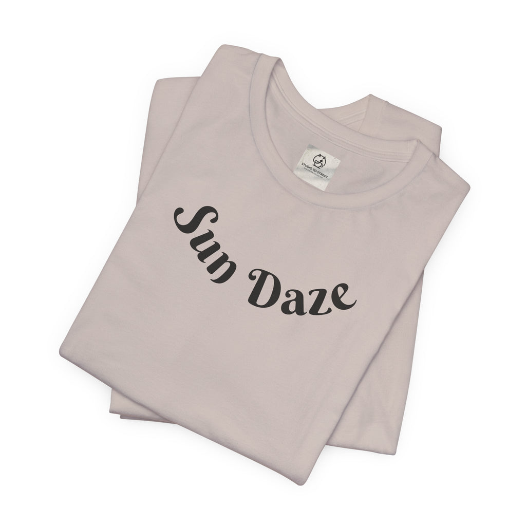 Sun Daze Tee by Printify, stylish NY basketball streetwear T-shirt with city pride design, worn by a person in a casual setting.