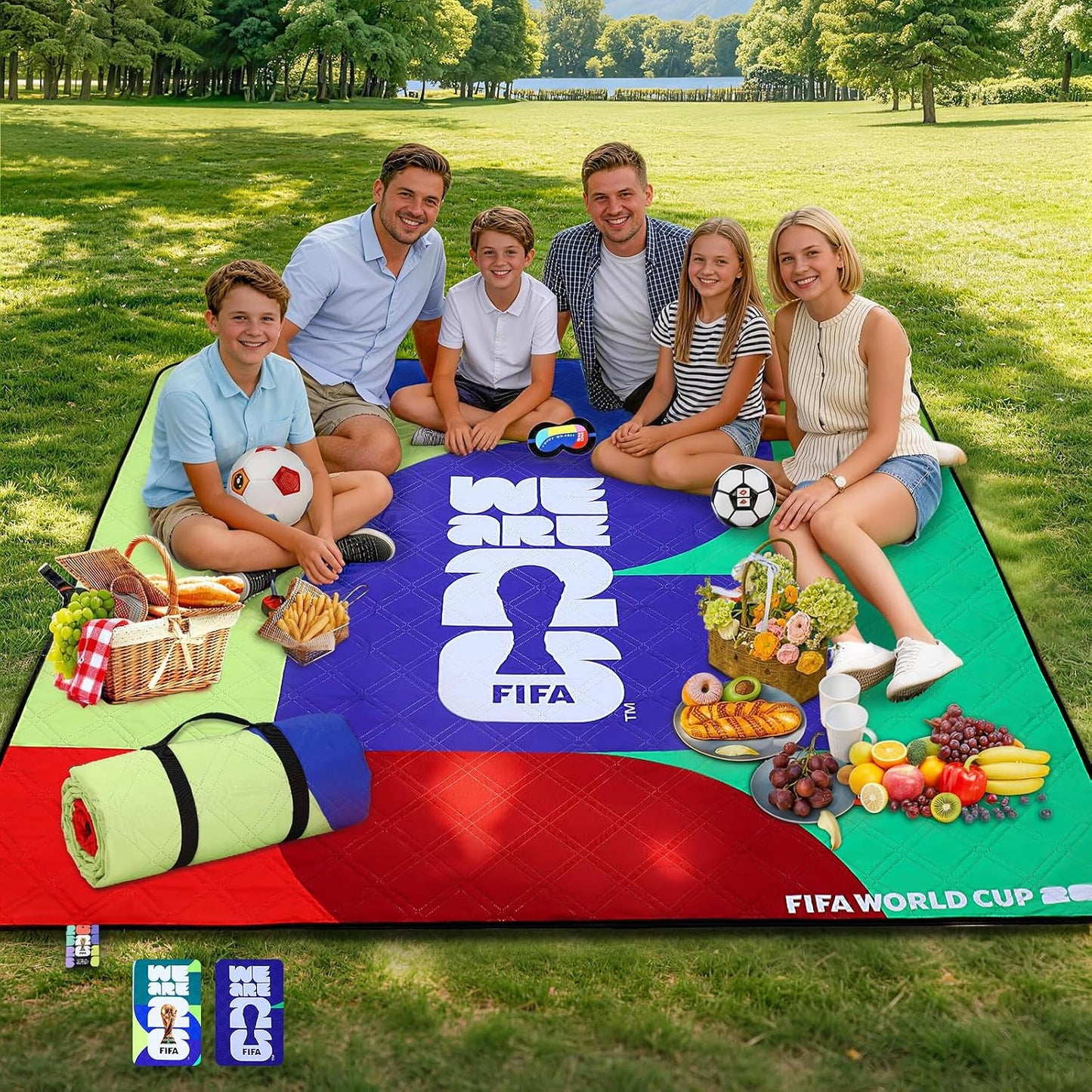FIFA World Cup 2026 Picnic Blankets, World Cup Trophy Design Outdoor Blanket, 75''X79'' Large Beach Blanket Waterproof Sandproof, Foldable 20*6" Picnic Mat, FIFA 26 Official Licensed - FIFA 26