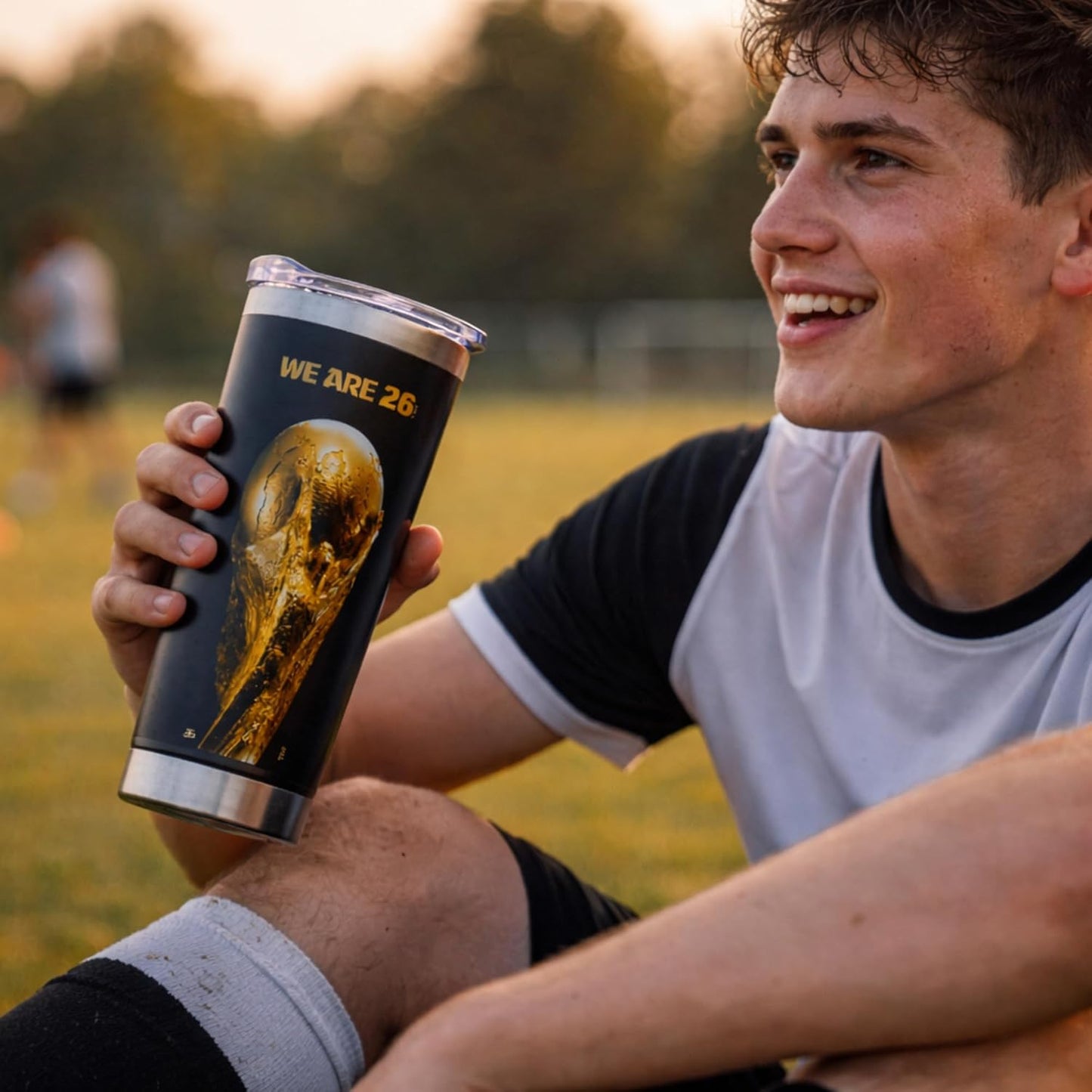 Official FIFA World Cup 2026 Trophy Tumbler – 18Oz Insulated Stainless Steel Travel Mug – “We Are 26” Gold Emblem – Double Wall Vacuum Coffee Cup for Hot & Cold Drinks – Black/Gold