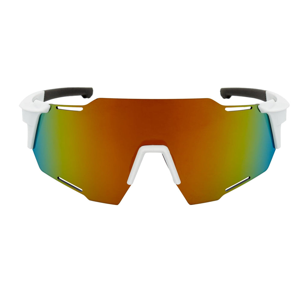 Morspecs RAZER large sports wraparound rimless shield sunglasses with white smoke tint, showcasing sleek design and wraparound style.
