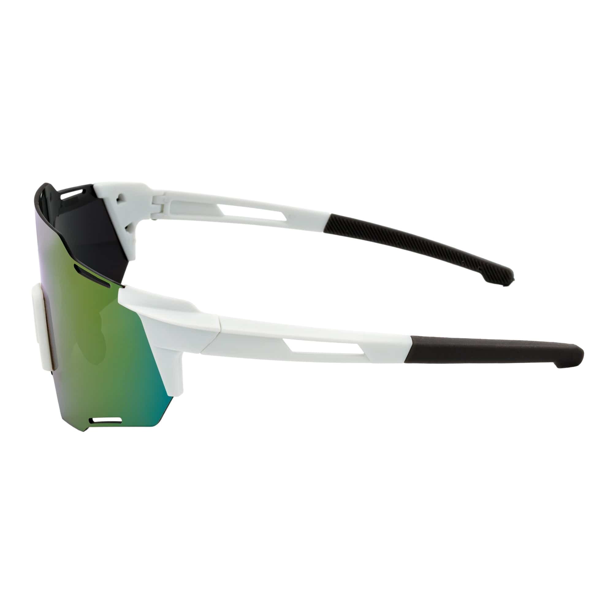 Morspecs RAZER large sports wraparound rimless shield sunglasses with white smoke tint, designed for outdoor protection and style.