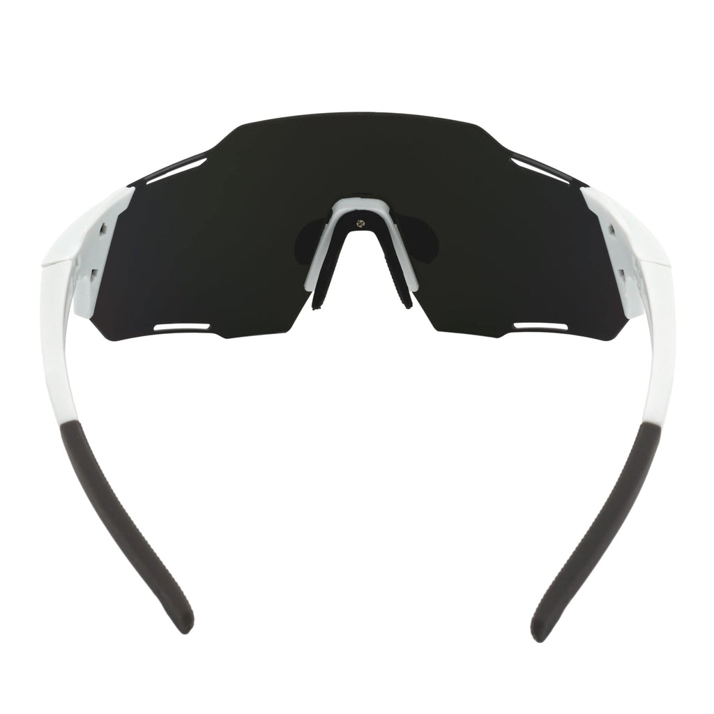 Morspecs Razer large sports wraparound rimless sunglasses with white smoke tint, providing full eye coverage and sporty style.